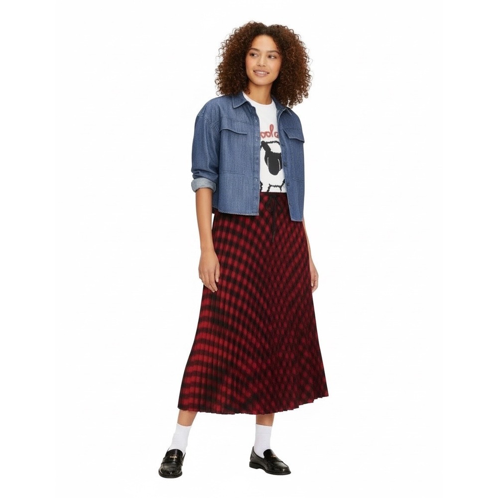 Woolrich for Target Red Black Buffalo Check Pleated Maxi Midi Skirt XXL Holiday